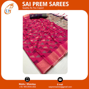 ส่าหรีผ้าฝ้ายอินเดียพื้นเมืองส่าหรีผ้าไหมนุ่มสำหรับผู้ใหญ่โอกาสพิเศษและงานแต่งงานจากอินเดีย - Product Image 3