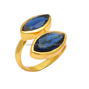 Marquesa corte Iolite piedra preciosa 925 plata esterlina anillo chapado en oro anillo de moda para regalo de boda o fiestas para Unisex - Product Image 4
