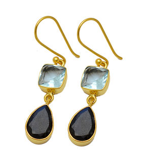 Corte de cojín y corte de pera Topacio azul y piedra preciosa de zafiro Plata de Ley 925 con pendiente de moda chapado en oro para regalo de boda. - Product Image 2