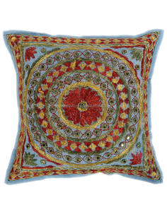 Indian Vintage 16\" Cotton <b>Sofa</b> Throw <b>Cushion</b> <b>Cover</b> Embroidery Mirror Work Pillow Case with Ethnic Old Print Pattern Home Use - Product Image 4