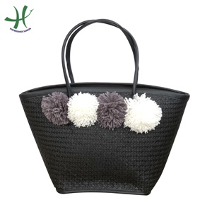 Hermoso nuevo bolso de playa de algas marinas, bolso de mano de paja para mujer, bolsos de compras diarios con pompón - Product Image 2
