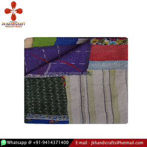Indio 100% algodón Vintage Sari Reversible Kantha Patchwork cubierta de cama - Product Image 1