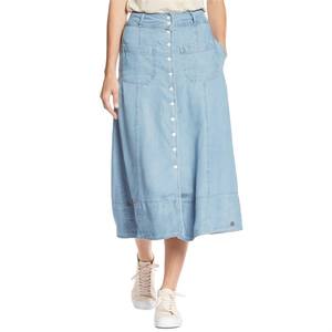 ผ้าฝ้าย Exportable สำหรับผู้หญิง,กระโปรงยีนส์ยาวขนาดใหญ่มีกระดุมด้านหน้าดีไซน์ไม่เหมือนใคร - Product Image 3