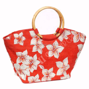 Lowellcraft Red Striped Tote <b>Bag</b> with Die Cut Wooden Ring Handle Casual Beach <b>Bag</b> <b>Medium</b> <b>Size</b> Textile Material - Product Image 2