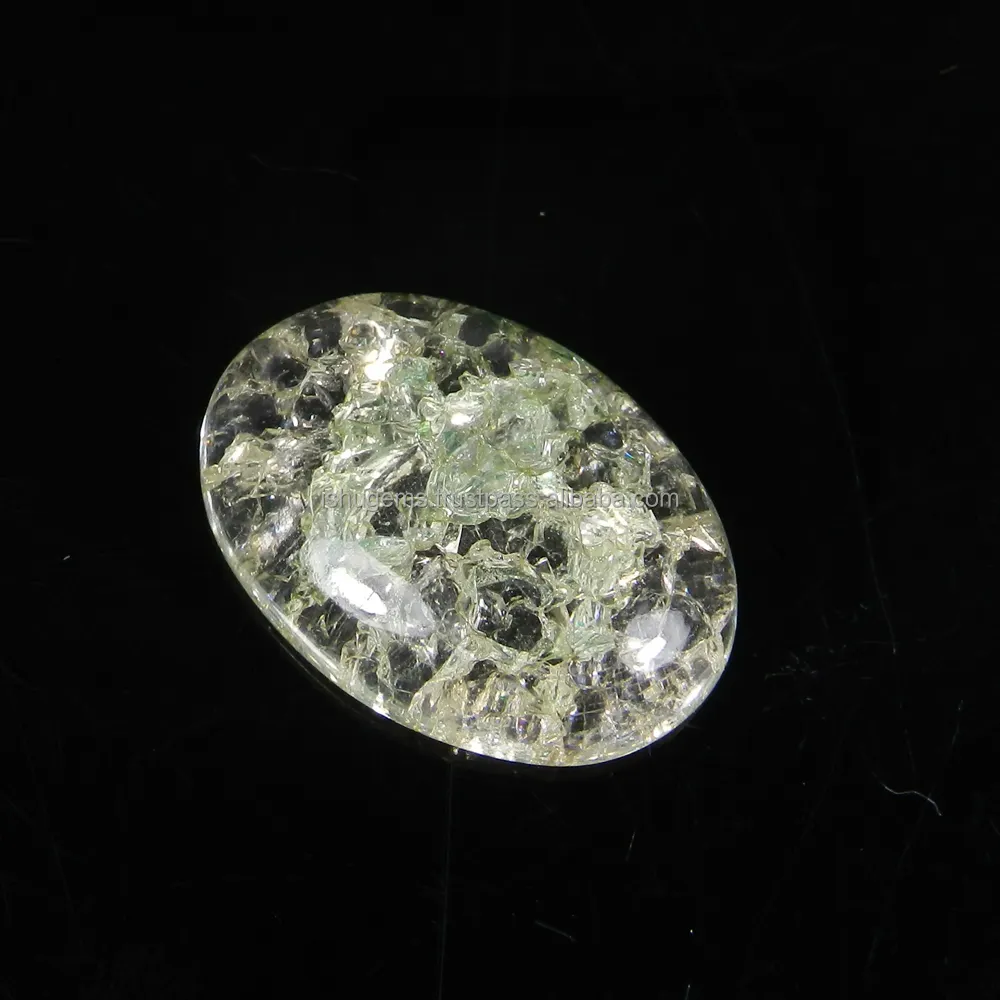 Grote Edelsteen Collectie Crack Crackle Glas 26X18Mm Ovale Cabochon 39.00 Cts Indiase Mode Edelsteen