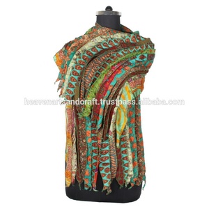 Reversible Vintage Silk Sari Stitch Scarf <b>Shawl</b> <b>Indian</b> Sari Patches Reversible Scarf Colorful Striped Scarf Vintage Silk Panel - Product Image 2