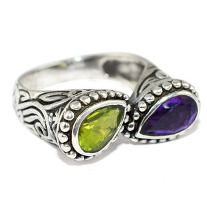 Anillo de Plata de Ley 925 con peridoto de amatista en forma de pera, joyería de diseño único - Product Image 1