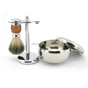 Cepillo de afeitar para salón de peluquería, soporte para maquinilla de afeitar, juego de cuchillas de seguridad de acero inoxidable, juego de cuencos - Product Image 1
