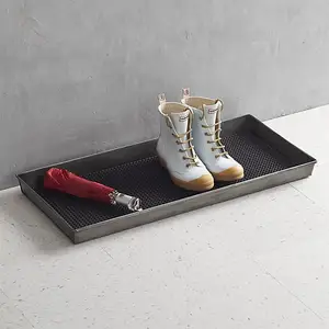 Plateau de rangement pour chaussures, 1 pièce, plateau à bottes en métal galvanisé Antique en Zinc noir avec insertion de tapis en caoutchouc