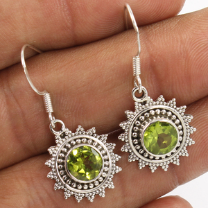 Best Seller Natural 925 Sterling Silver <b>PERIDOT</b> Round Cut Faceted Handcrafted Hook Dangle <b>Earrings</b> Gift for Her - Product Image 1
