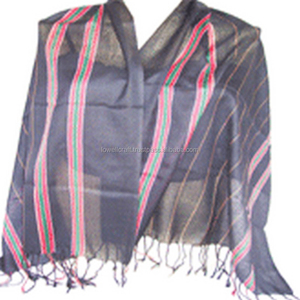 Bufanda de telar manual de verano con diseño de rayas impresas Estilo de envoltura oblonga Bufanda de longitud larga - Product Image 1