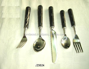 Cubiertos con mango de cuerno de alta calidad, juego de cena, cubiertos de acero inoxidable pulido con espejo con líneas para uso decorativo en la cocina del hogar - Product Image 2