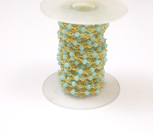 Aqua Calcedonia chapado en oro Natural Multi piedra preciosa joyería alambre envuelto facetado con cuentas Rosario moneda encanto cadena - Product Image 6