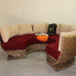 Exclusive ชุดโซฟาทรงกลมสำหรับห้องนั่งเล่น,ชุดโซฟารูปผักตบชวาดีไซน์ทันสมัยเฟอร์นิเจอร์หวายธรรมชาติ - Product Image 1