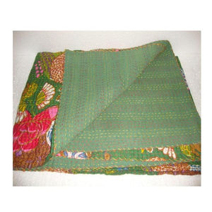 Tela de algodón puro con estampado de frutas de Color verde hecha en la India Kantha edredón manta colcha ropa de cama Bohemia Ikat Tropical - Product Image 4