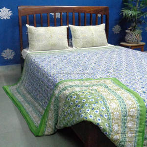 ผ้าควิลท์ผ้าคอตตอนออร์แกนิกเนื้อนุ่มพิมพ์ลายบล็อกไจปุระสีเขียวดอกไม้ทะเลล่าสุดของอินเดีย - Product Image 6