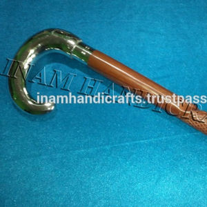 Bastones de madera con mango de latón Crook-Bastón para caminar para ancianos Bastón de senderismo con punta de goma 92cm de longitud - Product Image 2