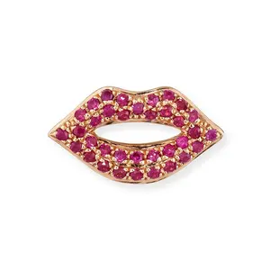 Latest fashion 14k rose gold stud ruby lips earrings bohemian jewelry wholesale