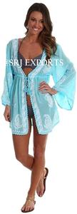 Robe de plage kimono élégante et sexy de style européen avec lien à la taille et franges - Product Image 5