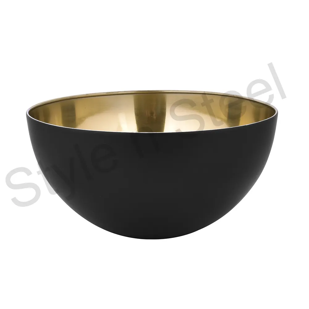 Stainless Steel Bowl Set Non-slip Black Silicone Bottom Mixing Inside Beading Bowl Outside Black Inside Gold