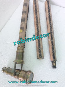 Bastón de cuero auténtico vintage con mango telescópico de latón Función de brújula superior - Product Image 5