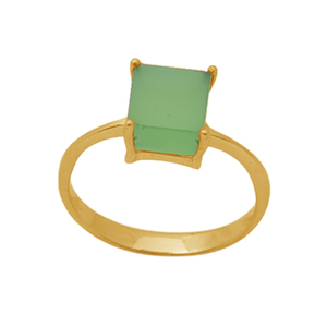 Anillo de bodas de plata de ley 925 para mujer, ajuste de punta de piedra preciosa de Calcedonia Prehnita cuadrada con joyería chapada en oro - Product Image 1