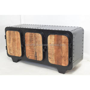Buffet de luxe de style industriel porte en bois rivetée fer antique métal couleur personnalisée meubles de maison pour chambre salon - Product Image 2