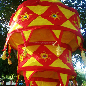 Indian Collapsible Cotton Fabric Lanterns Ceiling Decor Chandelier Fancy <b>Light</b> Pipli Applique <b>Work</b> Embroidered Mirror <b>Worked</b> Red - Product Image 6