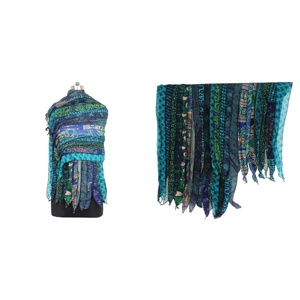 Écharpe Vintage en Soie Longue Réversible Foulards Indien Sari Patches Écharpe Réversible Coloré Rayé Vintage Panneau de Soie Sari - Product Image 1