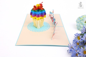 Handicraft Vietnamese <b>Rainbow</b> Cupcake Pop-up Greeting <b>Card</b> Paper Gift <b>Card</b> for Birthday Souvenir - Product Image 3