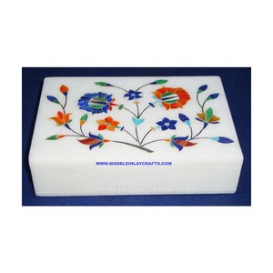 Magnifique boîte à bijoux en marbre incrusté, boîte décorative rectangulaire en marbre blanc incrusté de nacre, populaire pour la décoration de mariage et les cadeaux - Product Image 1