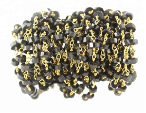 Spinelle noir naturel à facettes en forme de pneu perles de pierres précieuses à la main plaqué or 92.5 chaîne de chapelet plaqué argent Sterling - Product Image 2