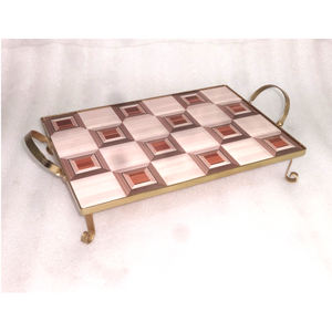 Decorative New Design Rectangle <b>Glass</b> With Metal <b>Tray</b> Serving <b>Tray</b> With Handle - Product Image 1