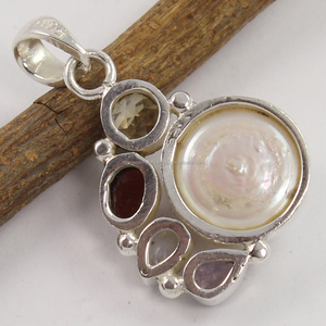 Pendentif en argent sterling 925 avec plusieurs formes et couleurs, perles naturelles et autres pierres précieuses, poire, ovale et ronde, meilleur cadeau de Noël. - Product Image 2