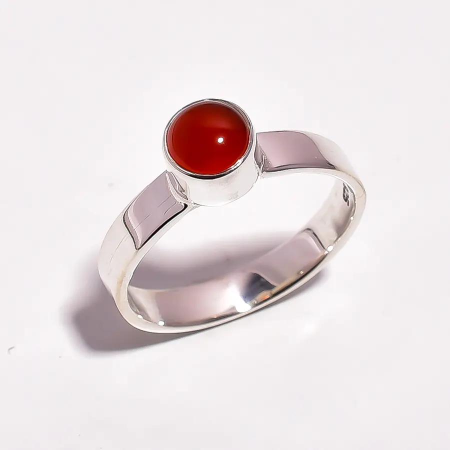 Rouge artisanal Onyx 925 Anneau de Pierres Précieuses en argent