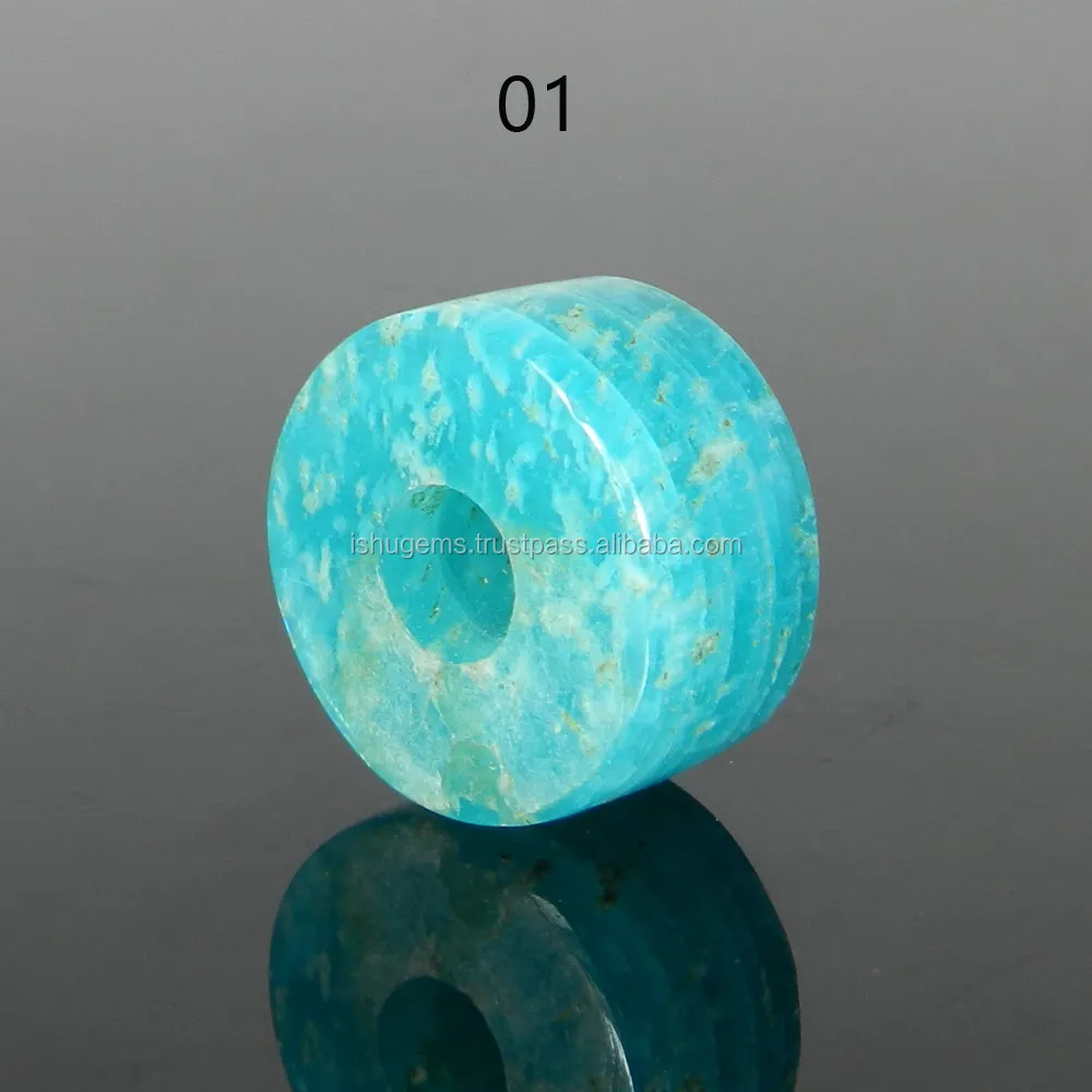 Natural Amazonite 14x8x4.5mm smooth tyre beads - Gemstone big hole beads - european beads for bracelet - IG0044