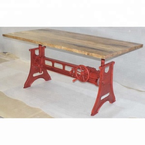 Mesa de comedor industrial moderna de hierro fundido de lujo altura ajustable tapa de madera de mango convertible muebles para el hogar restaurante almacén - Product Image 6