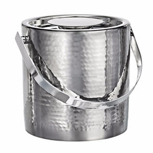 Cubo de hielo martillado de acero inoxidable con mango de cuero PU, Enfriador de vino para PC para Bar, Pub, fabricado y exportado desde la India - Product Image 3