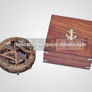 Nautical <b>Antique</b> Brass Sundial <b>Compass</b> with Rosewood Box Vintage Navigation <b>Compass</b> for Camping Hiking Travel Gift for Dad Son - Product Image 2