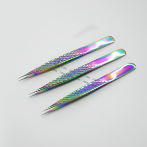 Pince à cils enduite de plasma arc-en-ciel pince à épiler d'extension de cils de volume de poignée de diamant de vente chaude professionnelle - Product Image 2