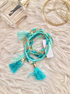 Blue Stretch Tassel <b>Bracelets</b> <b>shell</b> stretch <b>bracelet</b> blue beaded <b>bracelet</b> stretch <b>bracelets</b> The Art of Handmade - Product Image 1