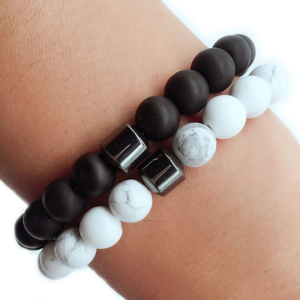 His and hers howlite and onyx couple bracelet handmade natural gem-stone beads <span class=keywords><strong>magnete</strong></span> 8mm gioielli di moda - Product Image 4