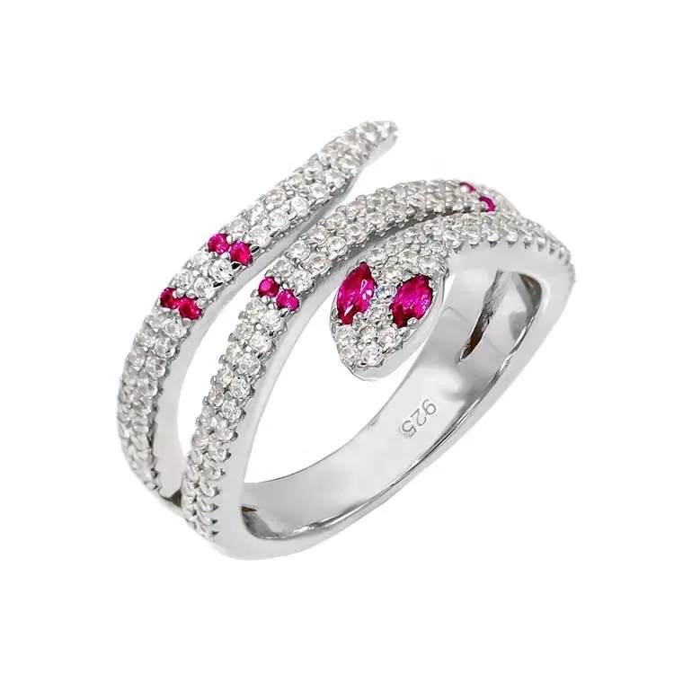 Wedding Jewelry Dubai Fashion Heavy 925 Sterling Silver Colorful CZ Stones Snake Ring