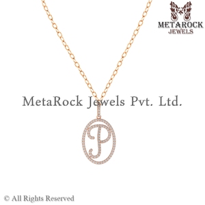 14K Oro inicial P Pave Set diamantes diseñador moda encanto colgante 925 joyería de plata - Product Image 4