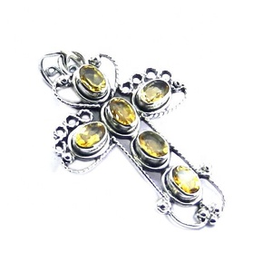 Venta al por mayor nueva moda 925 plata esterlina citrino piedra preciosa Cruz colgante cristiano joyería fina colgantes y dijes - Product Image 1