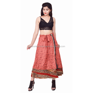 Vestido de playa Sari de seda Vintage con estampado Floral rojo, faldas envolventes de maternidad informales de talla grande para adultos, falda envolvente de verano - Product Image 1