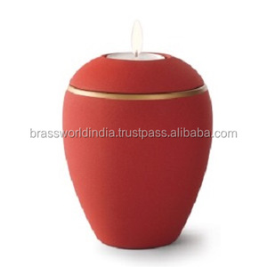 Red Tealight Holder <b>Urn</b> By Brassworld India Funeral Supplies - Product Image 1