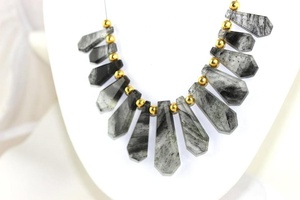 5.5" Long Natural <b>Black</b> Rutile Gemstone Faceted Fancy Shape Fashion Jewelry <b>Pendant</b> <b>Necklace</b> Indian Wholesaler - Product Image 6