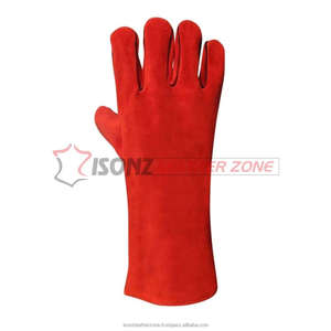 14/16 Inches Tig Welding <b>Gloves</b> XL Size <b>Red</b> Suede Leather Safety <b>Gloves</b> With Cotton Lining ISONZ - Product Image 4