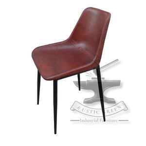 เก้าอี้รับประทานอาหารหนังแท้สไตล์วินเทจอุตสาหกรรมพร้อมโครงเหล็กสำหรับร้านกาแฟห้องครัวบ้านไร่หรือห้องนั่งเล่นสำหรับโรงแรม - Product Image 3